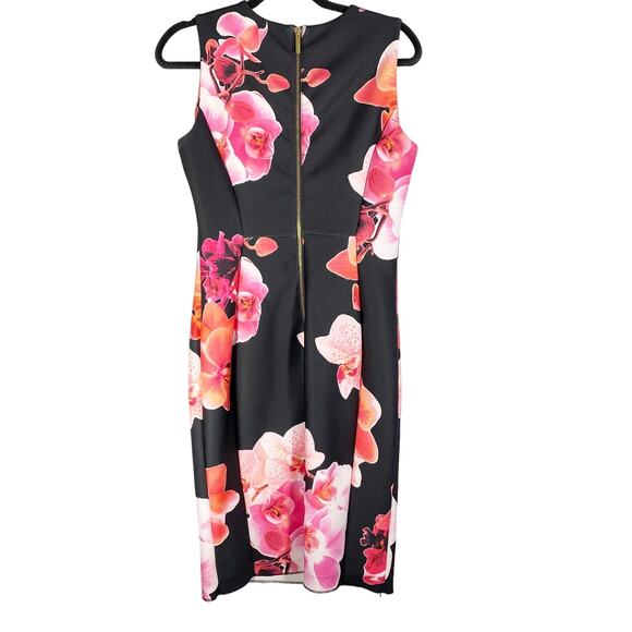 Calvin Klein Floral Dress Fitted Black Scuba Sleeveless Womens Size 10 - Picture 2 of 9